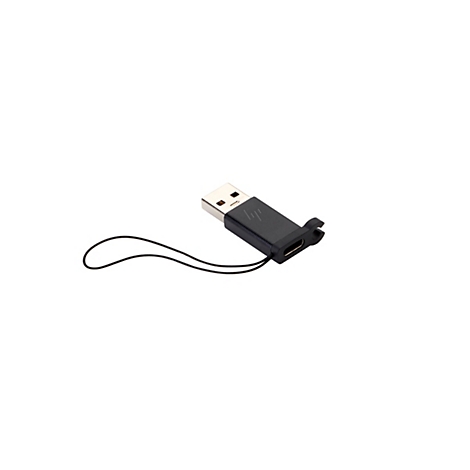 Ein schwarzer USB-Adapter mit silbernem USB-Stecker und einer schwarzen Schnur an einem weißen Hintergrund.