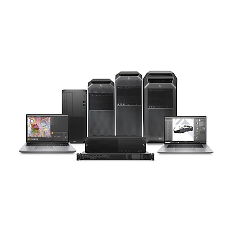 Verschiedene Server und Laptops, in Grautönen, vor weißem Hintergrund. Bildschirme zeigen Software-Oberflächen.