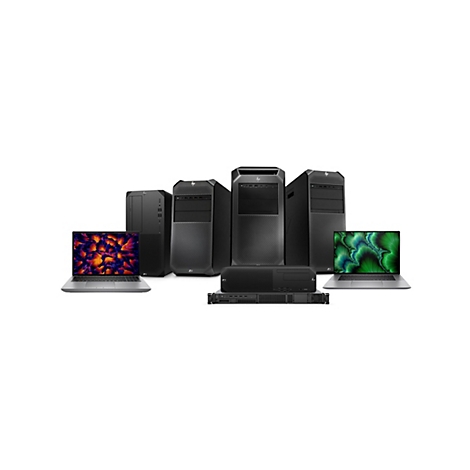 Verschiedene HP Workstations und Laptops vor weißem Hintergrund.