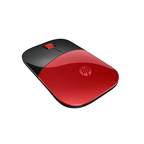 Drahtlose Maus, rot-schwarz, HP-Logo.