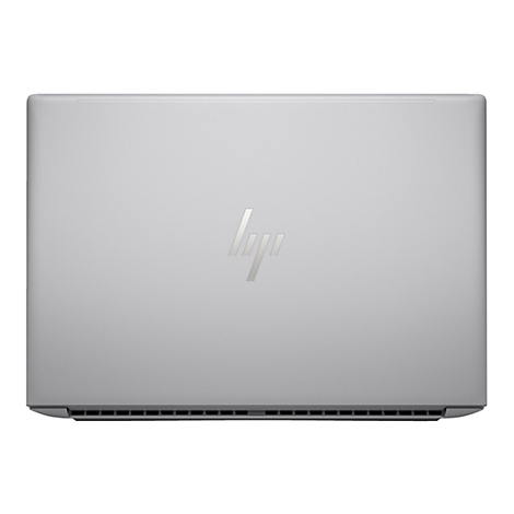 Ansicht von oben eines silbernen Laptops. Das HP-Logo ist mittig platziert.