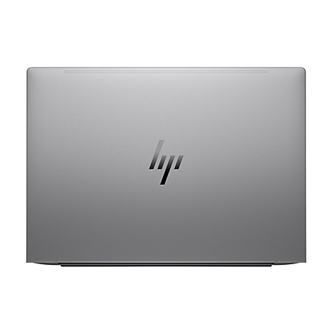 Hellgrauer Laptop, Ansicht von oben, mit HP-Logo.
