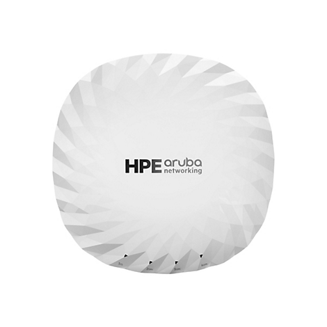 Appareil de réseau Aruba rond et blanc. HPE Aruba Networking est écrit en haut.