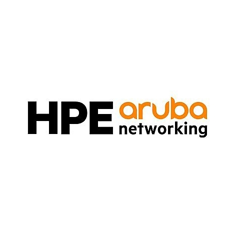 HPE Aruba Networking Logo. Schwarze Großbuchstaben HPE, gefolgt von orangefarbenem "aruba" und schwarzem "networking".