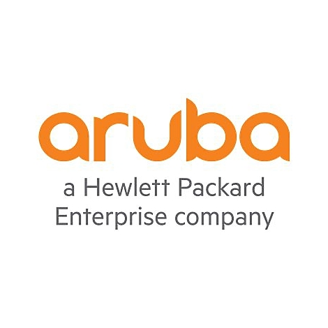 Orange Schriftzug „aruba“ über grauem Text „a Hewlett Packard Enterprise company“ auf weißem Hintergrund.