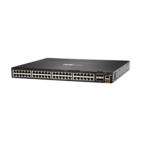 HPE Aruba 6300M Netzwerk-Switch in schwarzem Metallgehäuse mit zahlreichen RJ45- und SFP-Anschlüssen.