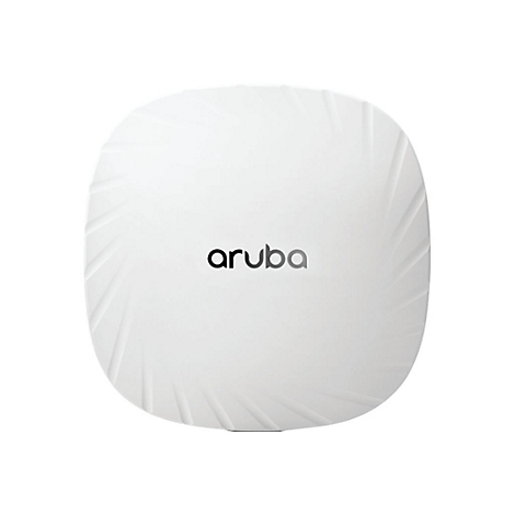 Ein weißer, abgerundeter WLAN-Router mit dem Wort "aruba". Der Router hat eine leichte, geprägte Oberfläche.