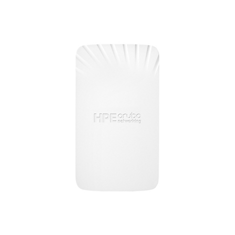 Ein weißes HPE Aruba Netzwerkgerät auf weißem Hintergrund. Der obere Teil hat Rillen, der Schriftzug HPE Aruba Networking ist mittig angebracht.