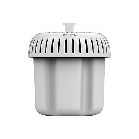 Weißer Wasserfilter mit dem Schriftzug Aruba. Der Filter besteht aus einem zylindrischen Unterteil und einem geriffelten Oberteil.