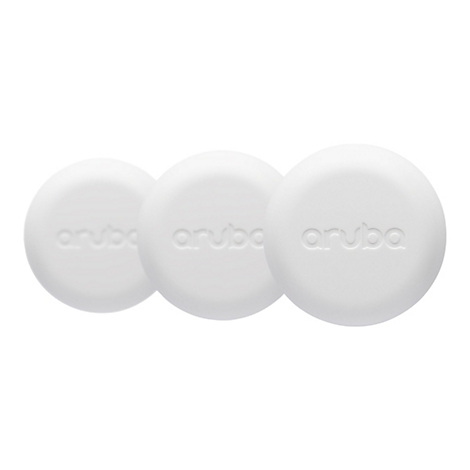 Drei weiße, runde Objekte mit dem eingeprägten Wort "aruba", vor weißem Hintergrund.