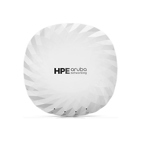 Runder, weißer WLAN-Zugangspunkt mit dem HPE Aruba Networking Logo.