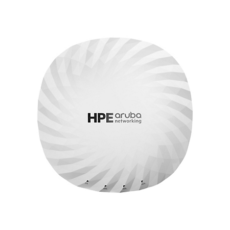 Runder, weißer WLAN-Zugangspunkt mit dem HPE Aruba-Logo und Frequenzkennzeichnungen.