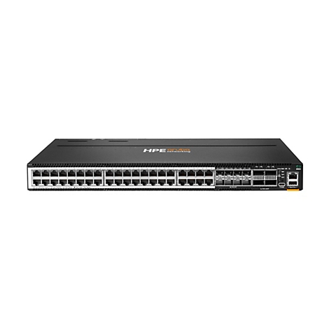 HPE Aruba 8100 Netzwerkschalter in Schwarz mit zahlreichen Anschlüssen vor weißem Hintergrund.