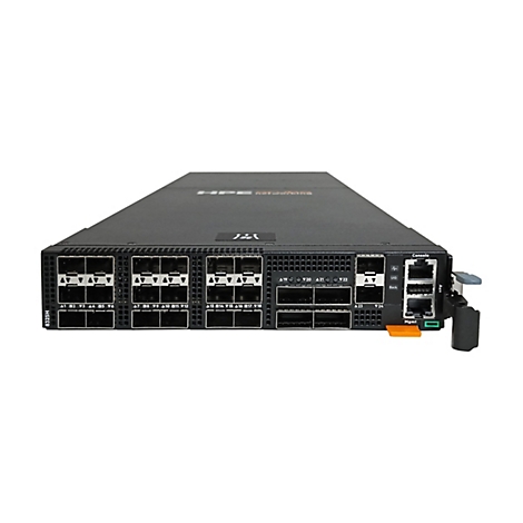 Schwarzer HPE Networking Switch 8325H mit zahlreichen Anschlüssen auf der Vorderseite.