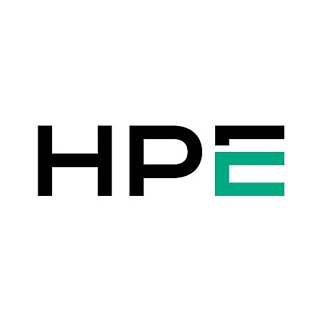 HPE Logo: Schwarz-grüne Buchstaben auf weißem Hintergrund.