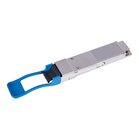 Silberfarbenes elektronisches Gerät mit blauem Griff, isoliert auf weißem Hintergrund.