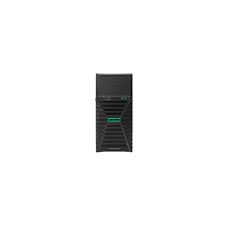 Tour serveur noire avec des accents verts. Haut : ports USB, centre : logo HP vert, bas : "ProLiant MicroServer Gen10 Plus".