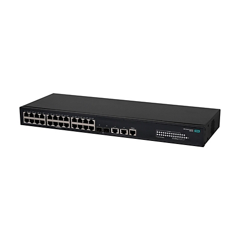 HPE 5140 EI Switch R8J41A in schwarzem Metallgehäuse vor weißem Hintergrund.
