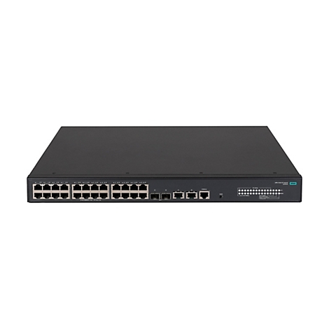 HPE 5140 EI Switch JL823A, Frontansicht, schwarzes Gehäuse mit RJ45- und SFP-Ports.