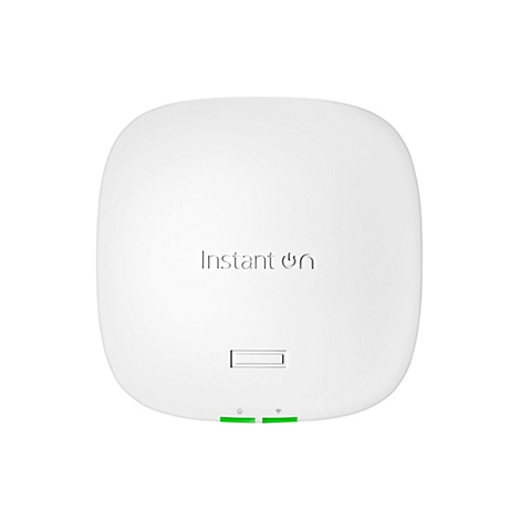 Un rectangle blanc arrondi représentant le produit Instant On. En dessous, un rectangle et deux lumières vertes.