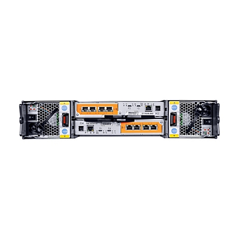Draufsicht auf ein schwarzes Server-Rack mit geöffneten Lüftern und Steckplätzen, in denen die Komponenten sichtbar sind.
