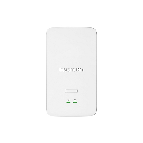 Ein weißes, rechteckiges Gerät mit abgerundeten Ecken, 'Instant On' Schriftzug und grünen LEDs.