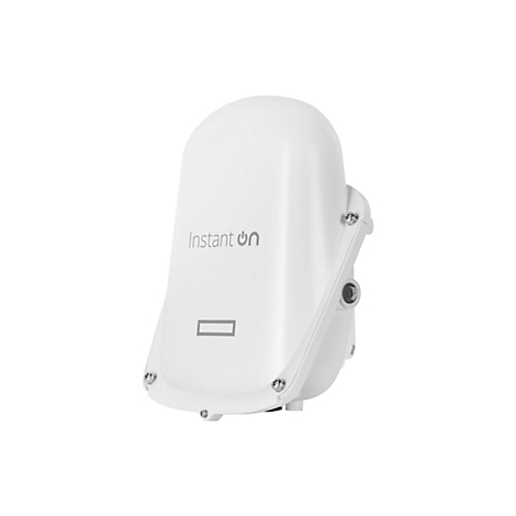 Ein weißes Instant On-Gerät, die Form ist abgerundet. Mit Schrauben fixiert und „Instant On“ Schriftzug.