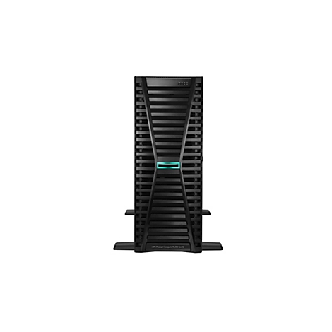 Schwarzer Server-Tower mit hellgrünem Logo, auf weißem Hintergrund. Der Tower hat Lamellen und ist mit HPE ProLiant Compute ML350 Gen12 beschriftet.