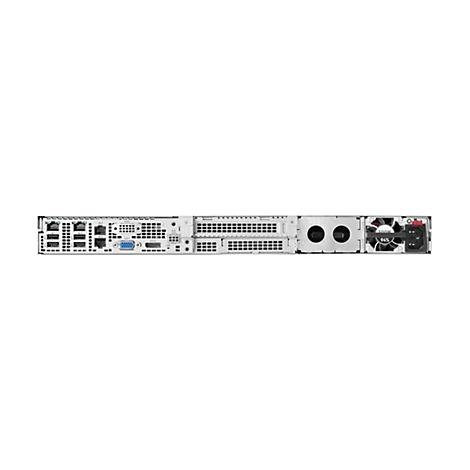 Rückseite eines schwarzen Servers mit Anschlüssen, Lüftern und Stromanschluss. Text: 500W, 94%.