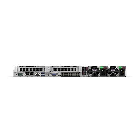 Rückansicht eines schwarzen Servers mit Lüftern und Anschlüssen. Der Server hat Lüfter mit der Aufschrift 800W und 94%.