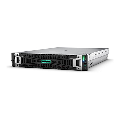 Ein Server in Silber und Schwarz. Das HP-Logo befindet sich mittig auf der Vorderseite.