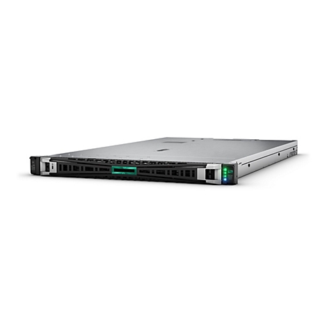 Ein Server in Silber und Schwarz auf weißem Hintergrund. Vorne links befindet sich das Logo des Herstellers HP.