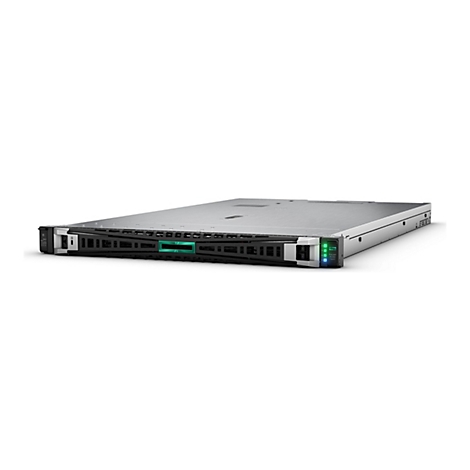 Un serveur avec un dessus argenté et un devant noir, sur fond blanc. Marquage HP vert.