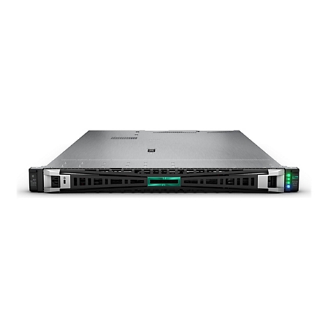 Un rack serveur gris avec des détails noirs et un logo vert. Les détails incluent des emplacements SSD et des voyants.