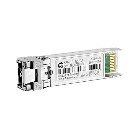 Ein SFP+ Transceiver-Modul mit Aufschrift und Herstellerlogo.