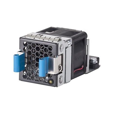 Ein Computerlüfter in Grau und Schwarz mit blauen Elementen. Die Frontseite hat ein wabenförmiges Gitter.