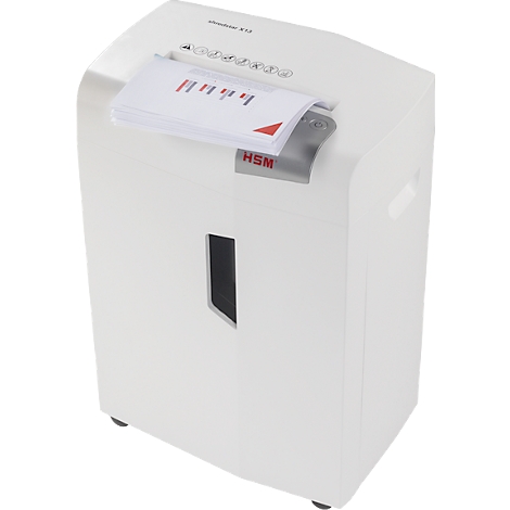White shredder with paper in the opening; at the top it says "microsohr 8.2".