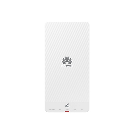 Produit Huawei blanc. Logo Huawei en haut. Le bas indique "PASS-THRU GE0 GE1 GE2 GE3".