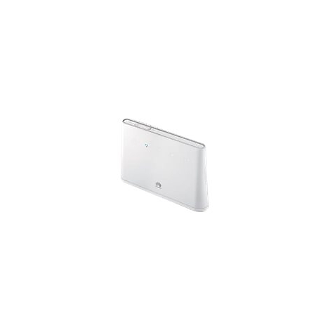 Ein weißer, schlanker Huawei-Router in schräger Ansicht vor weißem Hintergrund.