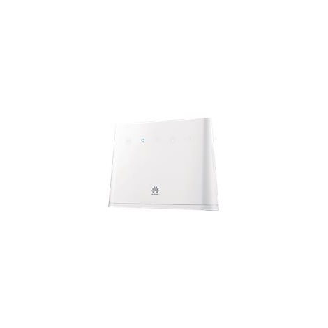 Weißer, schlanker Huawei WLAN-Router mit einer leuchtenden blauen Statusanzeige vor weißem Hintergrund.