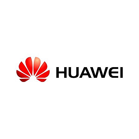 Logo von Huawei, rote Blütenform und Schriftzug in Schwarz.