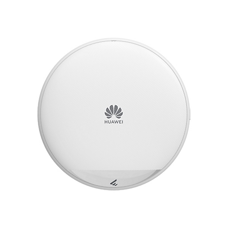 Runder, weißer Huawei WLAN-Router mit dezenter Struktur und mittigem Firmenlogo auf weißem Hintergrund.