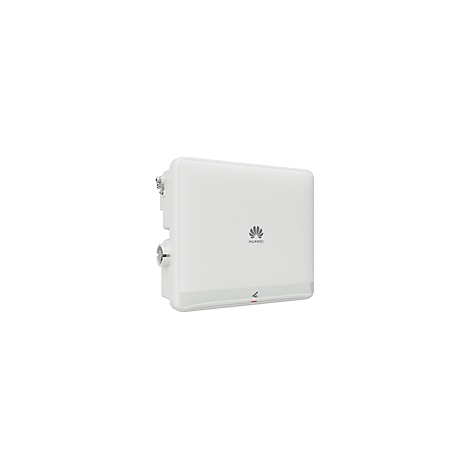 Weißes Huawei-Funkgerät, rechteckig, Logo, Anschlüsse links.