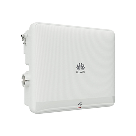 Weißes Huawei-Gerät mit Logo und Anschlüssen, diagonal strukturiert. Unten ein roter Strich.