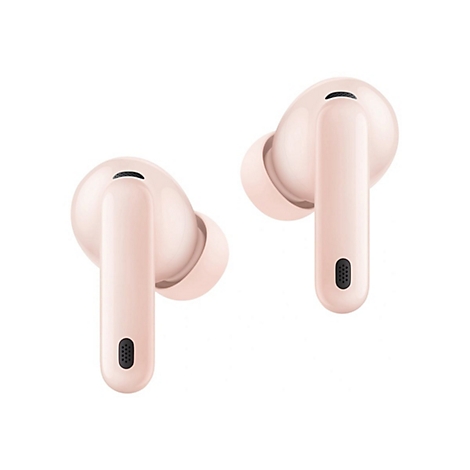 Zwei hellrosa In-Ear-Kopfhörer vor weißem Hintergrund.