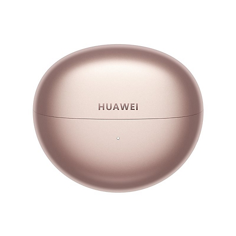 Runde, roségoldene Ladebox mit 'HUAWEI'-Logo.