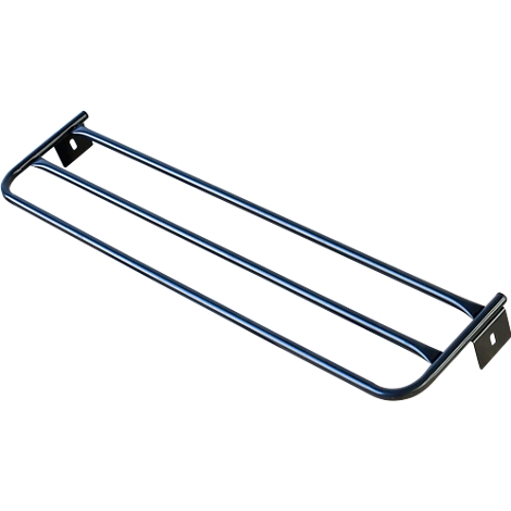 Blaues Metallgitter, mit drei parallelen Stangen, die von einem Rahmen gehalten werden.