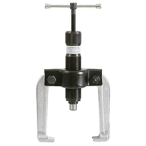 Abzieher für mechanische Teile. Silberne Arme, schwarzer Zylinder mit Griff.