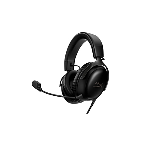 Casque noir avec microphone sur fond blanc.