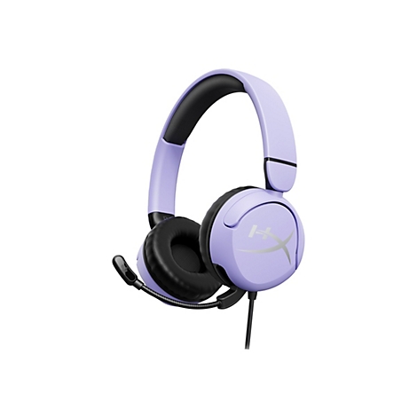 Casque de jeu bleu clair avec microphone et rembourrage noirs sur fond blanc. Un logo argenté est visible sur le boîtier.